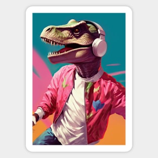 Cool Funny Dinosaur T-Rex Listen to Music Painting Sticker